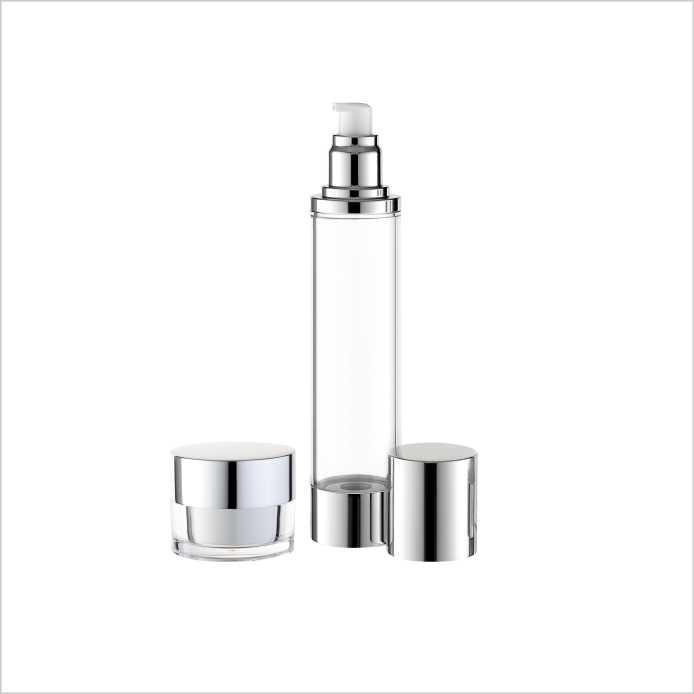 50ml 60ml Clear Cylinder Round Airless Bottles With Aluminum Finish Treatment Pump 80ml 100ml 200ml